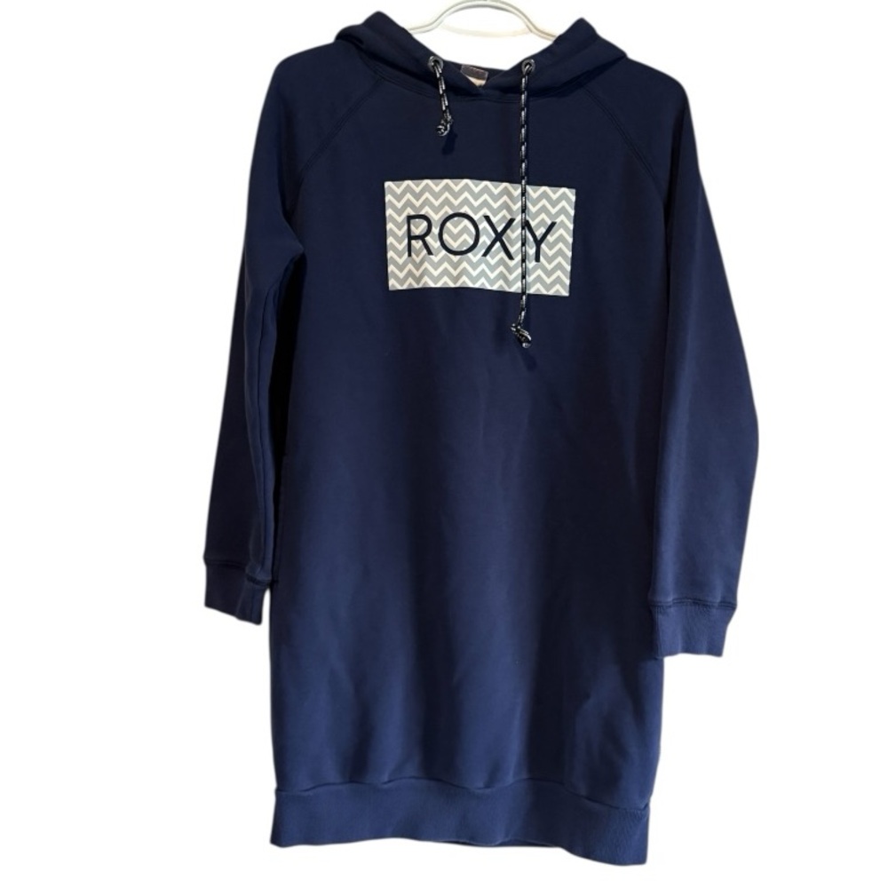 Roxy Navy Hoodie Tunic Length Dress/Hoodie, Vintage, Size Medium - Picture 3 of 10